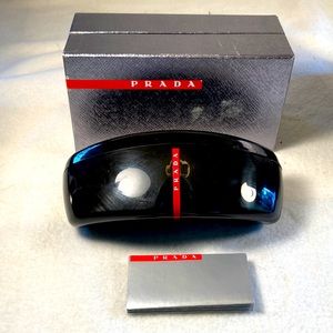 Prada Black Hard Glasses Case in Silver Metallic Box